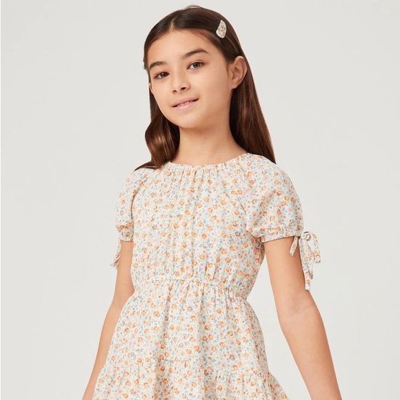 Hayden Girls Ditsy Floral Puff Tie Sleeve Tiered Dress Size Medium NWT - Picture 4 of 5